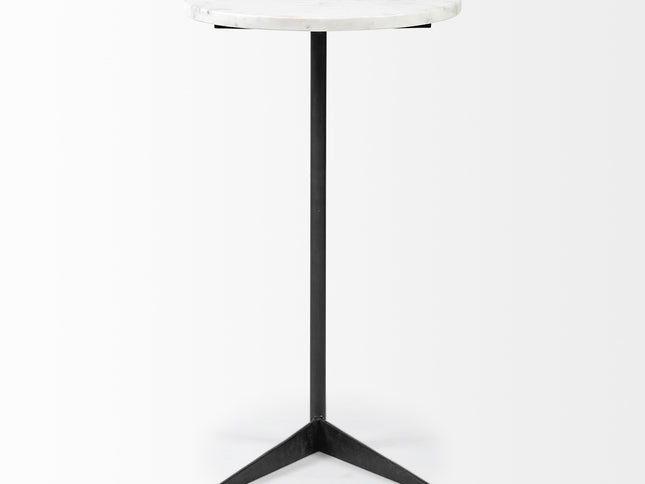 27" Black And White Marble Round End Table