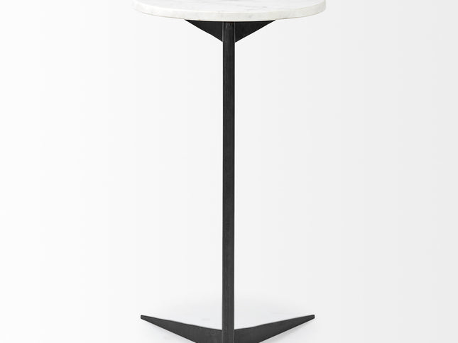 27" Black And White Marble Round End Table