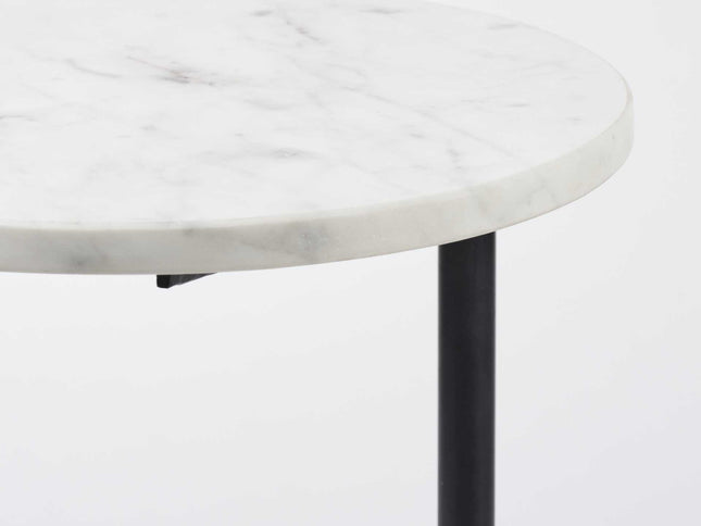 27" Black And White Marble Round End Table