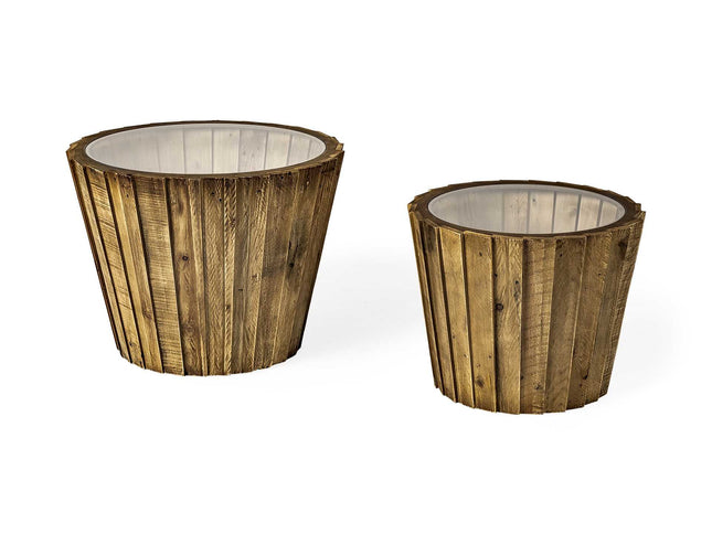 Set of Two 19" Brown And Clear Glass Round End Table