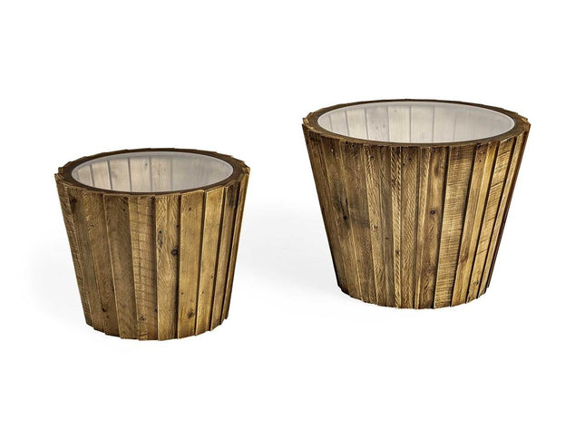 Set of Two 19" Brown And Clear Glass Round End Table