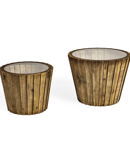 Set of Two 19" Brown And Clear Glass Round End Table