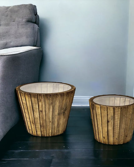 Set of Two 19" Brown And Clear Glass Round End Table