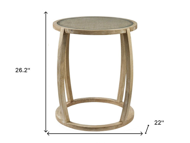 26" Brown And Clear Glass Round End Table