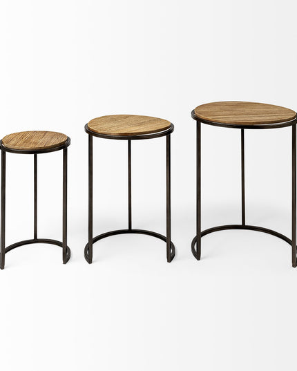 Set of Three 27" Black And Brown Solid Wood Round End Table