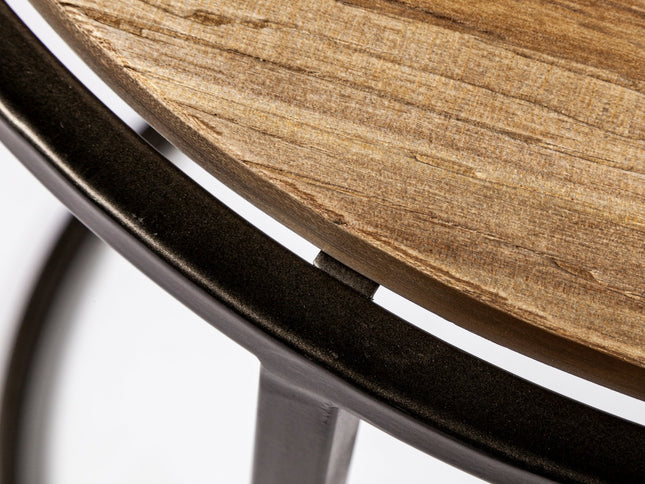 Set of Three 27" Black And Brown Solid Wood Round End Table