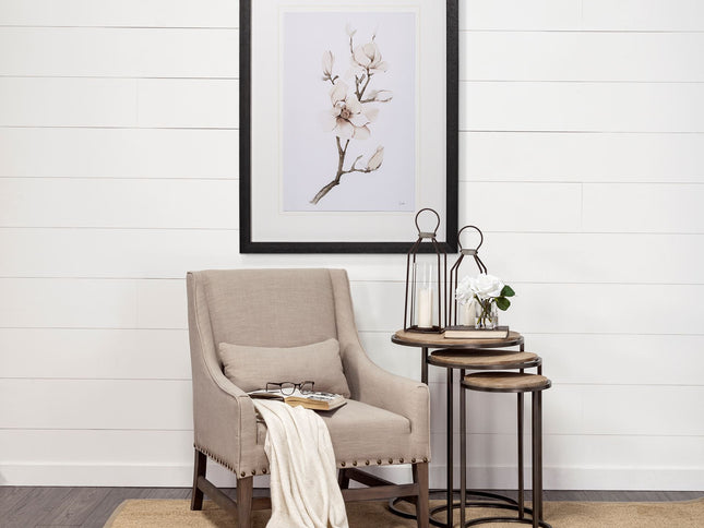 Set of Three 27" Black And Brown Solid Wood Round End Table