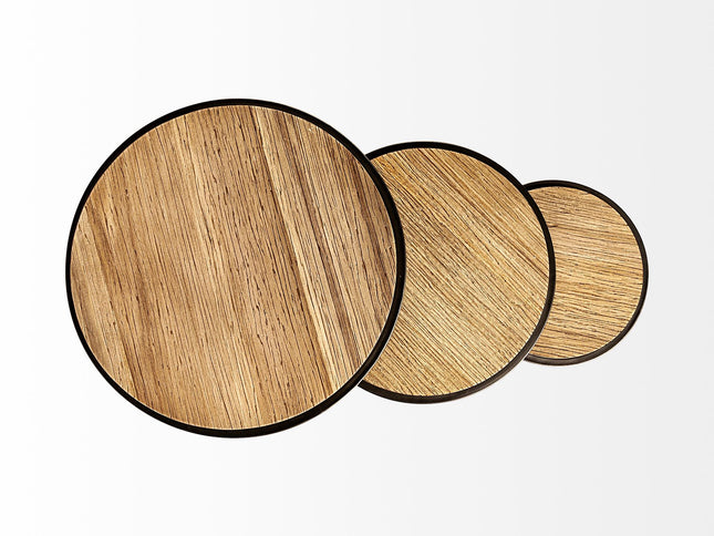 Set of Three 27" Black And Brown Solid Wood Round End Table