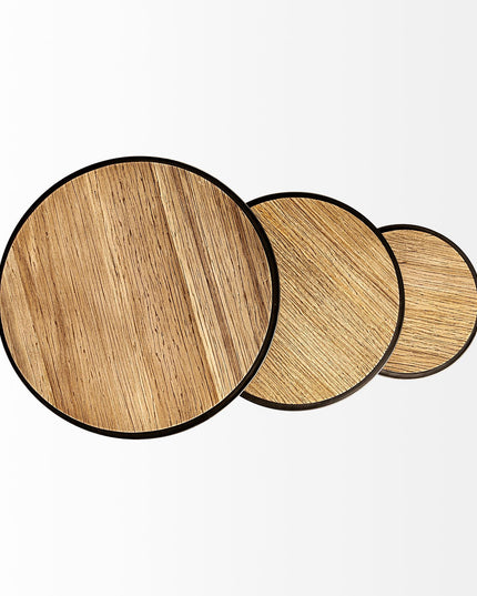 Set of Three 27" Black And Brown Solid Wood Round End Table