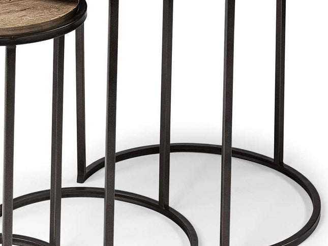 Set of Three 27" Black And Brown Solid Wood Round End Table