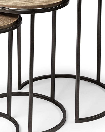 Set of Three 27" Black And Brown Solid Wood Round End Table