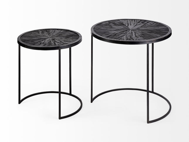 Set of Two 20" Black Round End Table