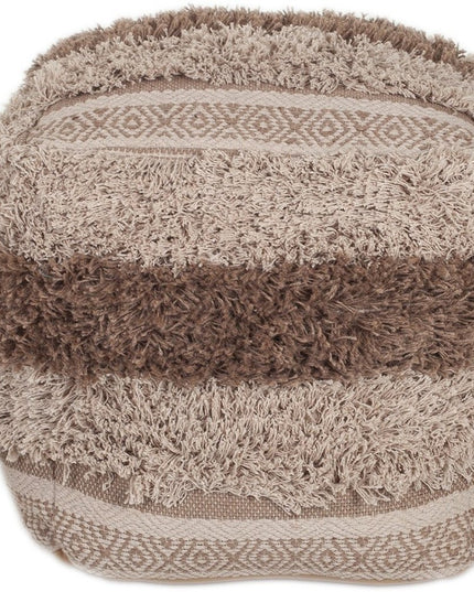 18" Beige Striped Pouf Ottoman