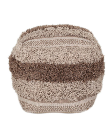 18" Beige Striped Pouf Ottoman