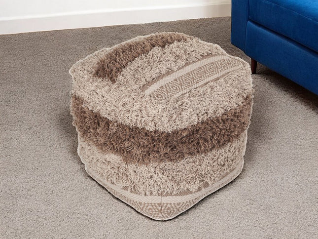 18" Beige Striped Pouf Ottoman