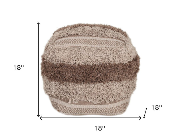18" Beige Striped Pouf Ottoman