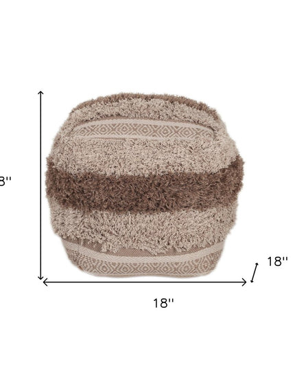 18" Beige Striped Pouf Ottoman