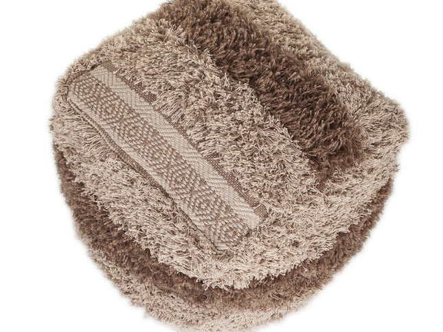 18" Beige Striped Pouf Ottoman