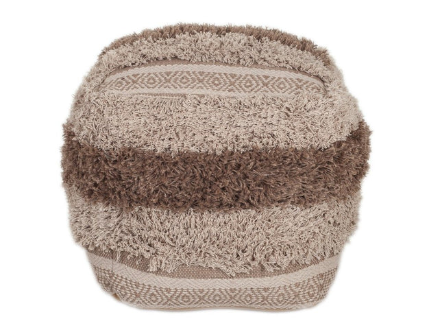 18" Beige Striped Pouf Ottoman