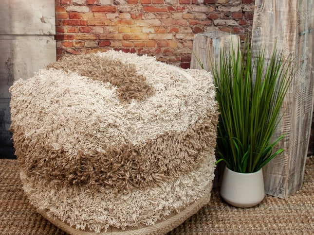 18" Beige Striped Pouf Ottoman