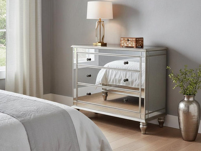 Rectangle Mirrored Three Drawer Console Storage Chest