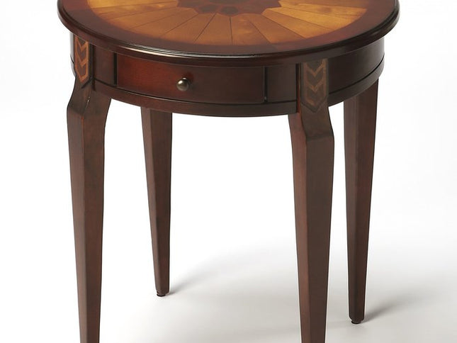 24" Brown Solid Wood and Wood Round End Table With Drawer