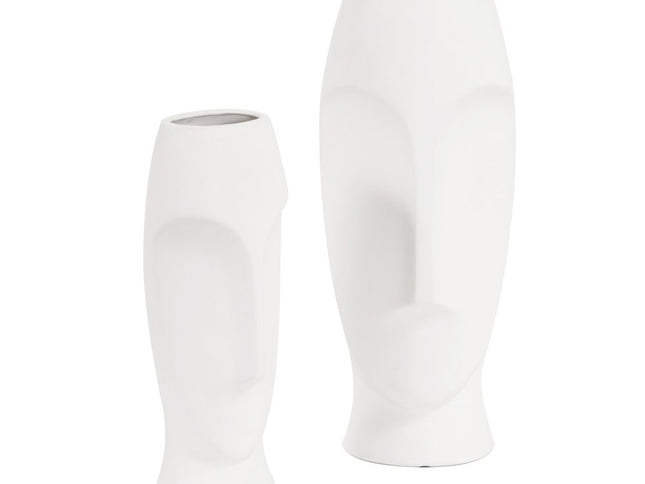 Set of Two Ceramic White Cylinder Table Vases