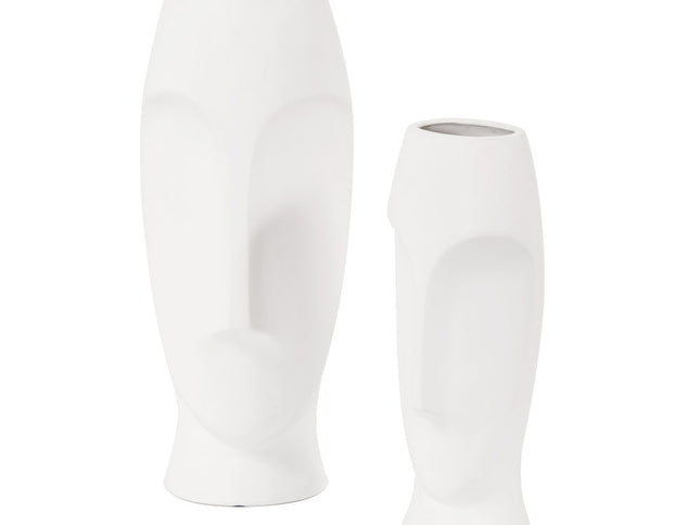 Set of Two Ceramic White Cylinder Table Vases