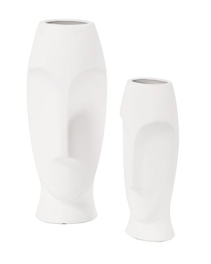 Set of Two Ceramic White Cylinder Table Vases