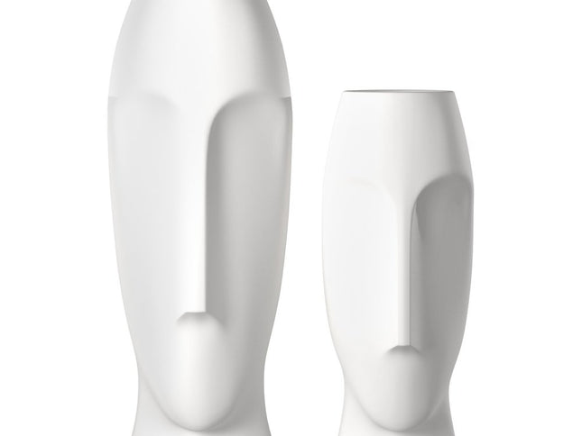 Set of Two Ceramic White Cylinder Table Vases