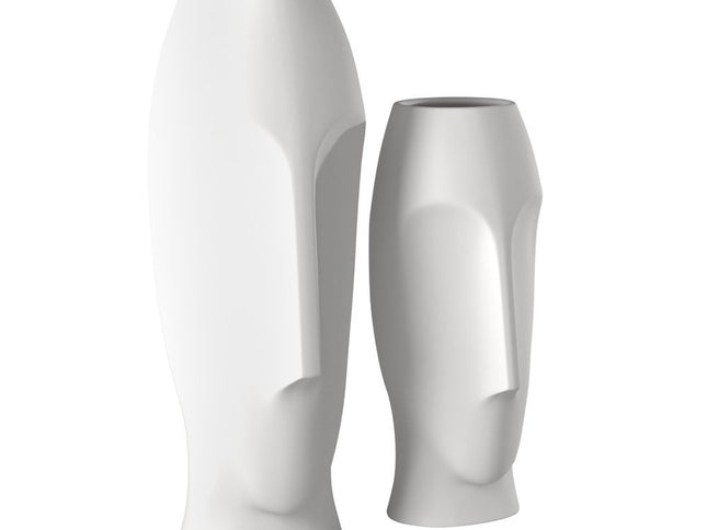 Set of Two Ceramic White Cylinder Table Vases
