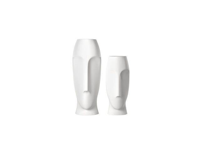 Set of Two Ceramic White Cylinder Table Vases