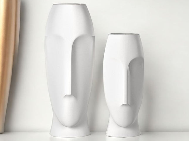 Set of Two Ceramic White Cylinder Table Vases