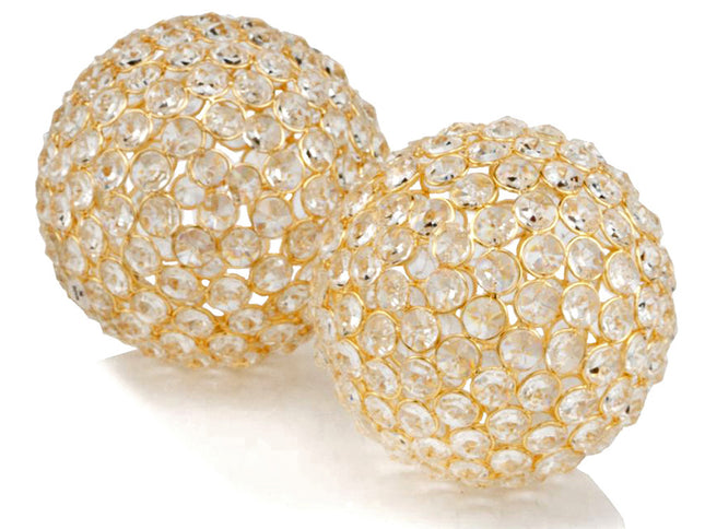 Set Of Two 5" Silver And Clear Faux Crystal Decorative Orb Sculptures