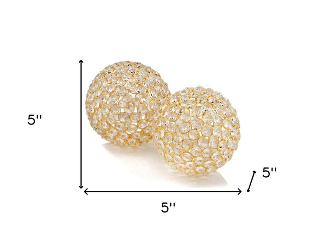 Set Of Two 5" Silver And Clear Faux Crystal Decorative Orb Sculptures