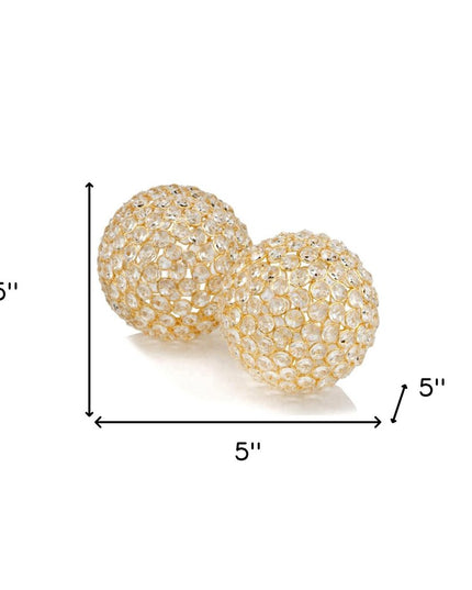 Set Of Two 5" Silver And Clear Faux Crystal Decorative Orb Sculptures