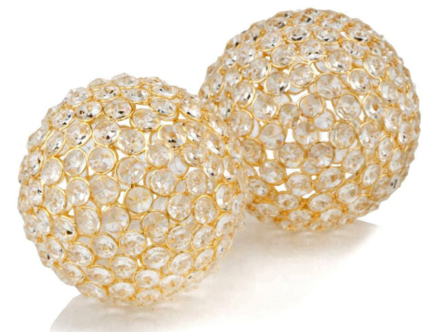 Set Of Two 5" Silver And Clear Faux Crystal Decorative Orb Sculptures