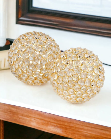 Set Of Two 5" Silver And Clear Faux Crystal Decorative Orb Sculptures