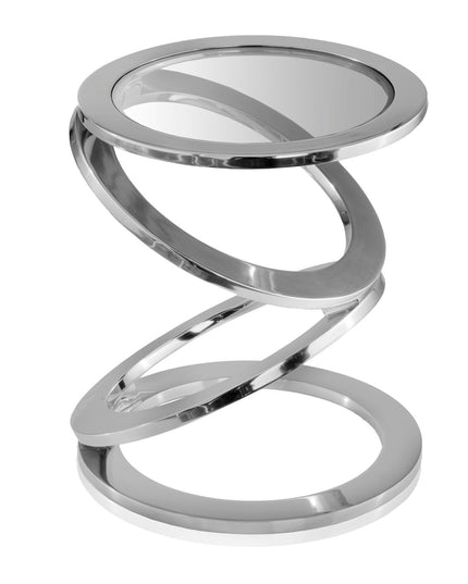 17" Silver And Clear Glass and Aluminum Round Abstract End Table