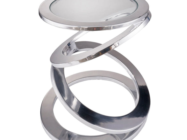 17" Silver And Clear Glass and Aluminum Round Abstract End Table
