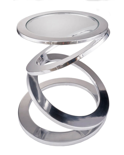 17" Silver And Clear Glass and Aluminum Round Abstract End Table