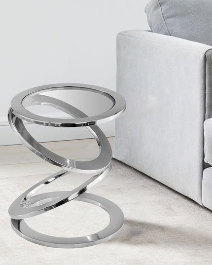 17" Silver And Clear Glass and Aluminum Round Abstract End Table