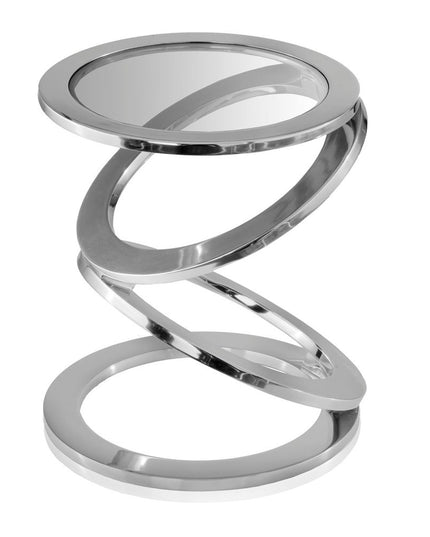 17" Silver And Clear Glass and Aluminum Round Abstract End Table