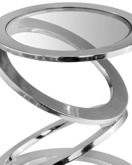 17" Silver And Clear Glass and Aluminum Round Abstract End Table