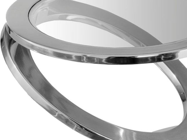 17" Silver And Clear Glass and Aluminum Round Abstract End Table