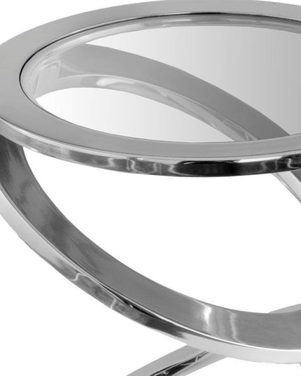 17" Silver And Clear Glass and Aluminum Round Abstract End Table