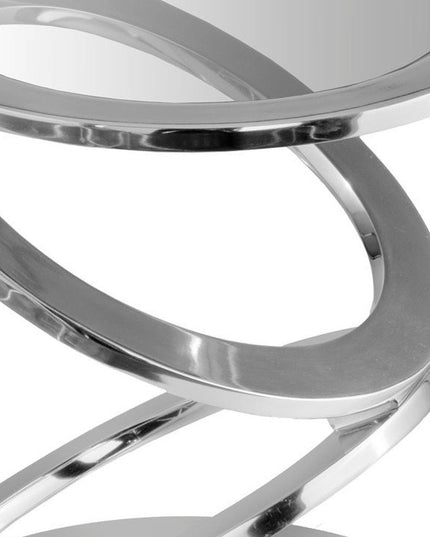 17" Silver And Clear Glass and Aluminum Round Abstract End Table