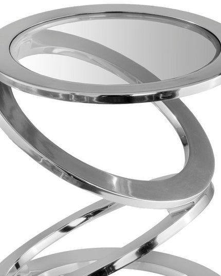17" Silver And Clear Glass and Aluminum Round Abstract End Table