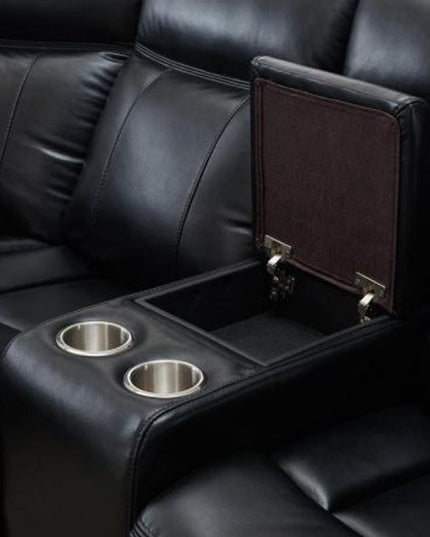 Black Polyester Blend Power Reclining L Shaped Three Piece Corner Sectional With Console