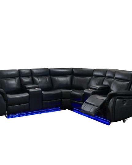 Black Polyester Blend Power Reclining L Shaped Three Piece Corner Sectional With Console